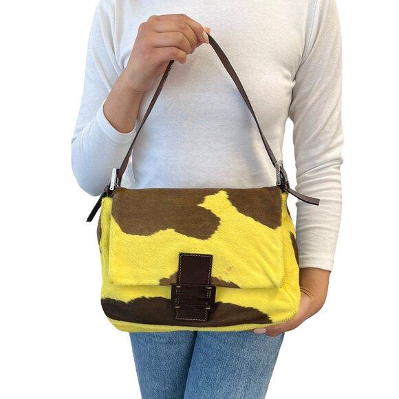 FENDI Vintage FF Logo Mamma Baguette Shoulder Bag Yellow [105334] - Picture 2 of 13